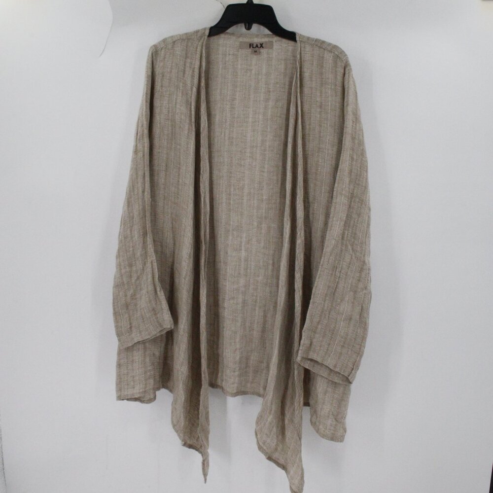FLAX cardigan women's medium waterfall draped open front striped linen beige